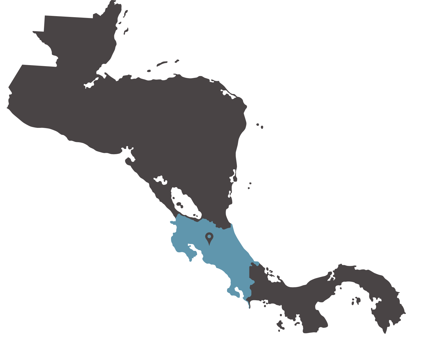 Map of Central America with Costa Rica highlighted